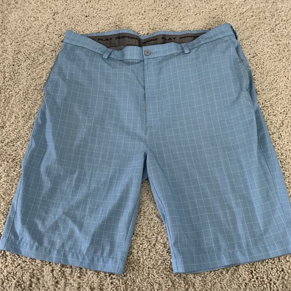 Roundtree & Yorke Performance Shorts Mens 42 Tall Blue Plaid Golf Flat Front